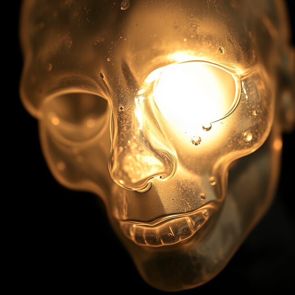 Crystal Human Face Lamp in Dramatic Macro Photography