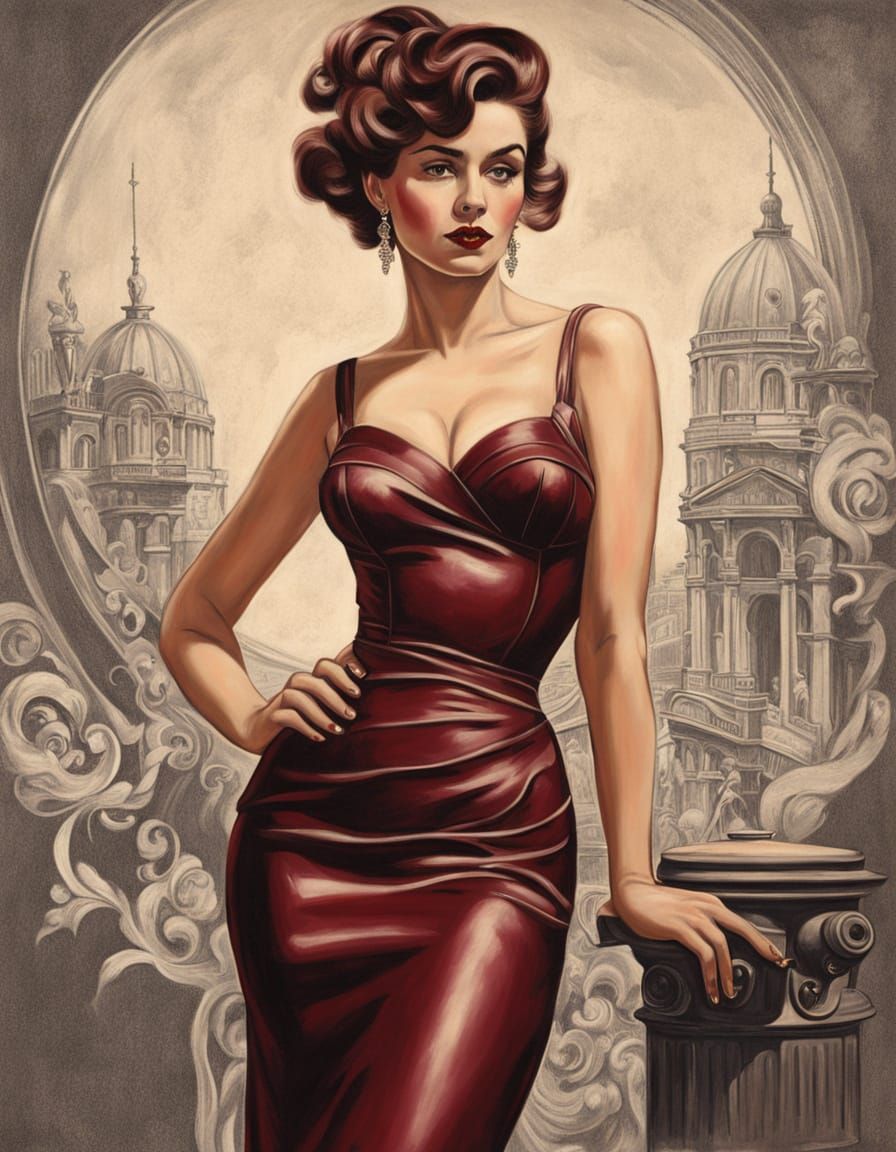 Italian Pin-Up in Atmospheric Art Nouveau Style