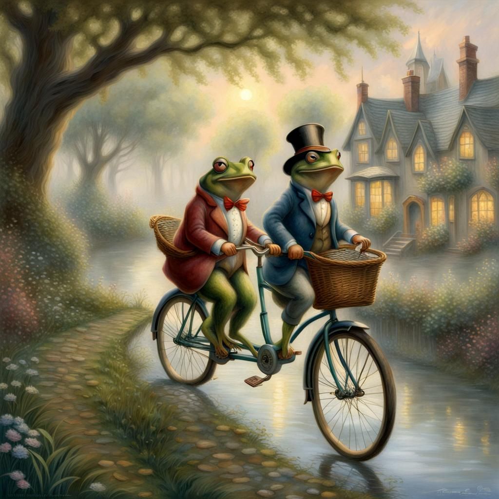 Frogs on Bicycle built for two
