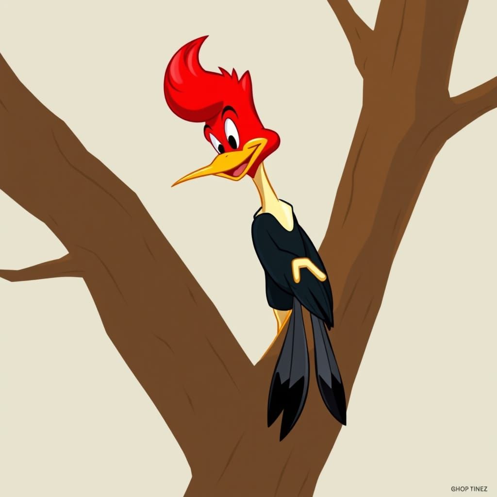 Woody Woodpecker Cartoon Portrait in Classic Animation Style