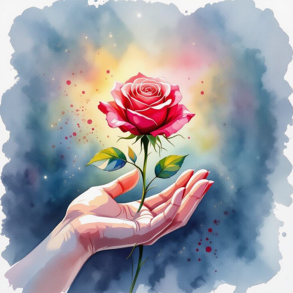 Rose Blooming in Shadow in Watercolor Style