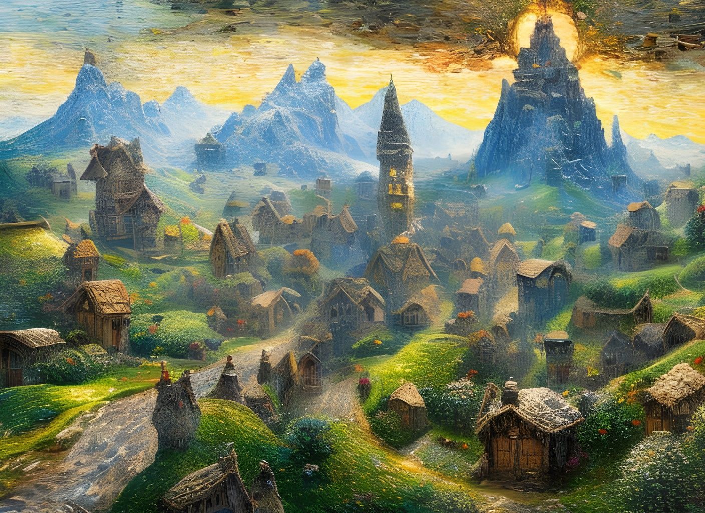 Tower of Hobbit Houses in Expressionist Style
