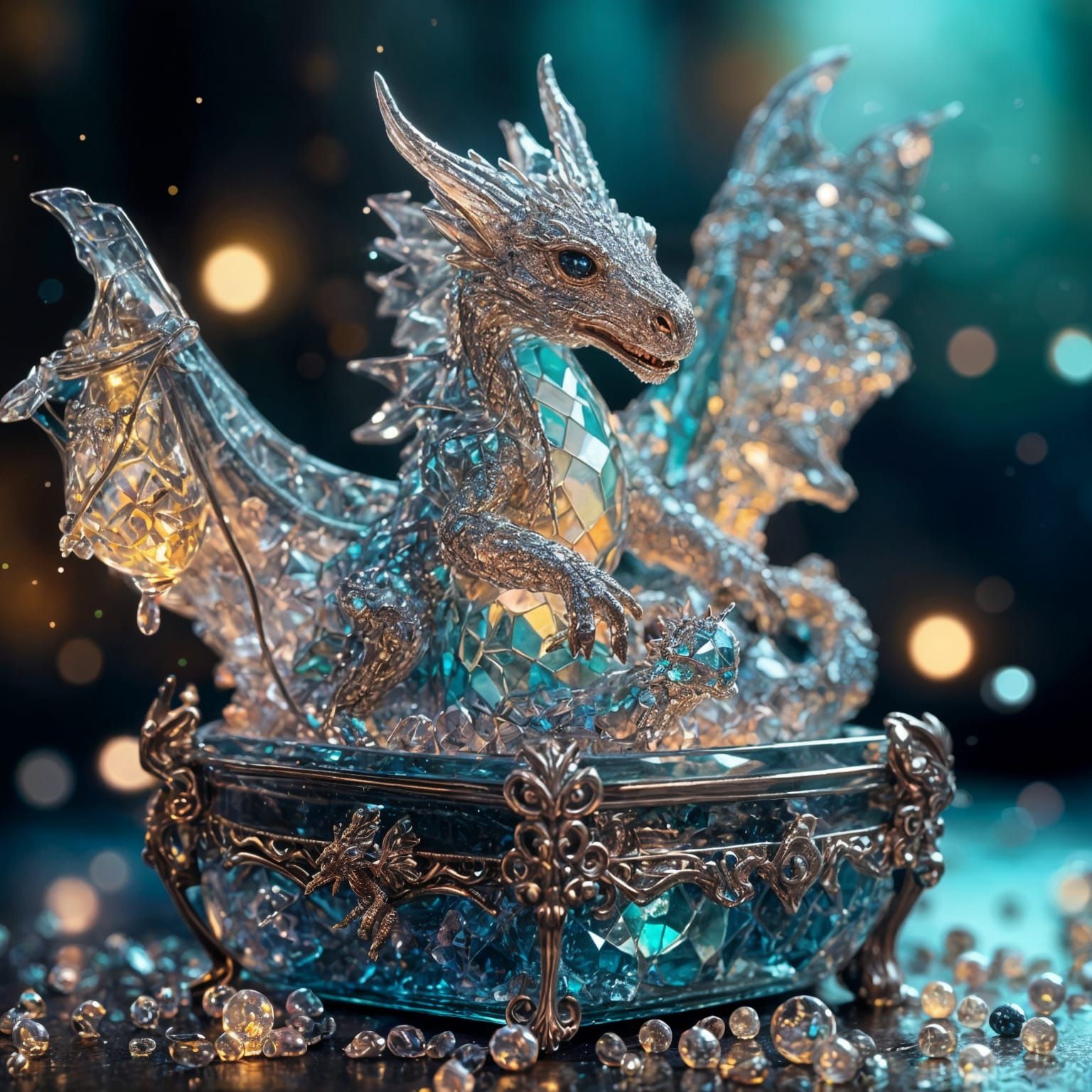 Miniature Baby Dragon in Glass Jewelry Box