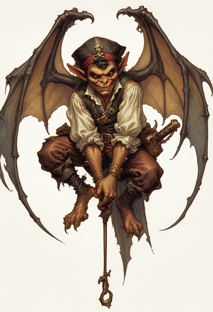 Pirate Bat-Winged Imp Character Illustration