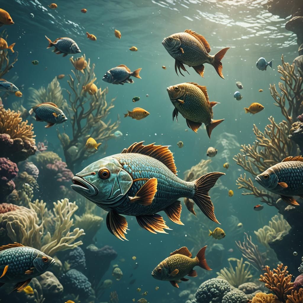 Textured Fish Swimming: Detailed Matte Painting
