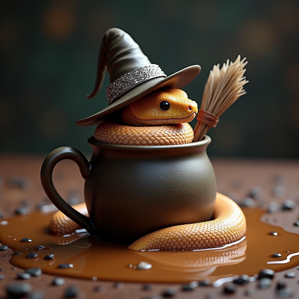 Ball Python in Cauldron Mug as 3D Anime Art