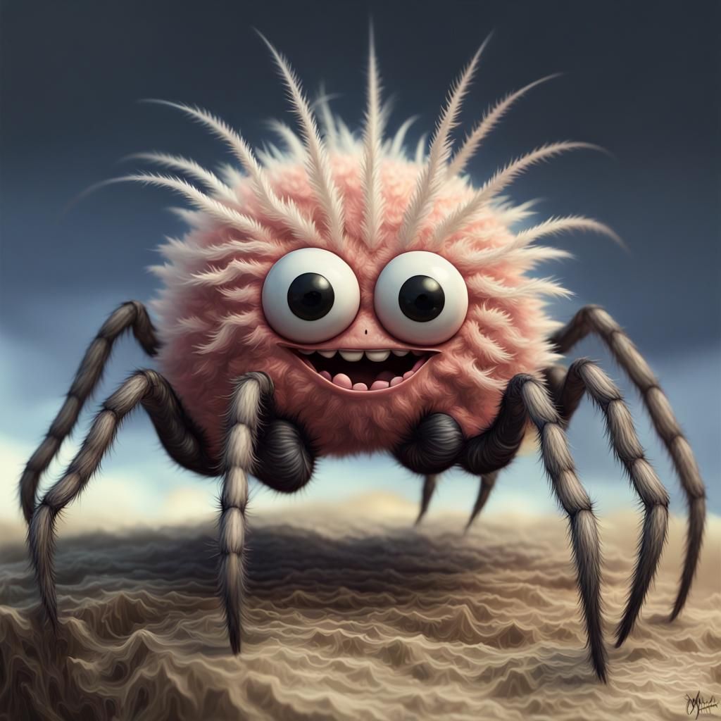 Cute Spider with Mohawk in Impasto Style