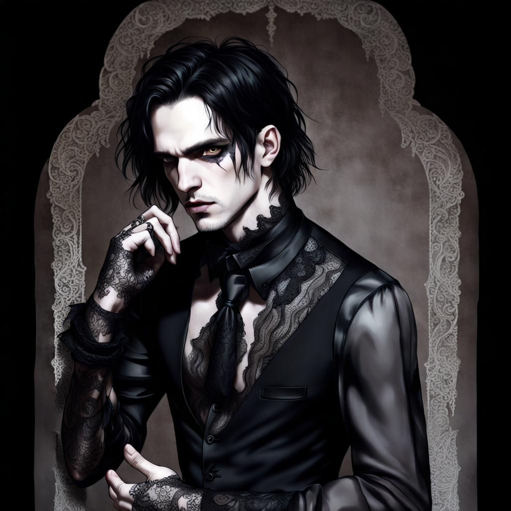 Gothic Man in Lace with Gray Eyes