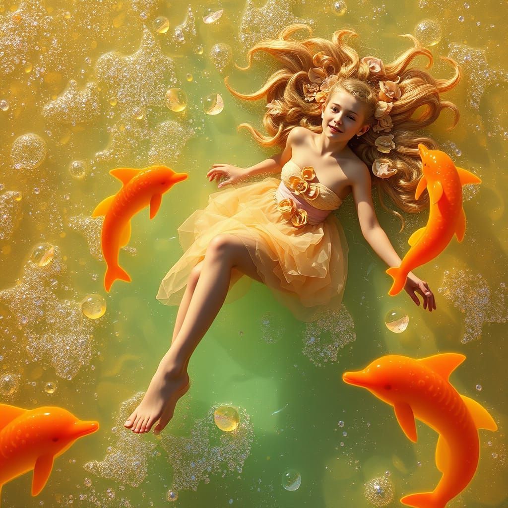 Woman Floats on Soda Ocean in Whimsical Surrealism