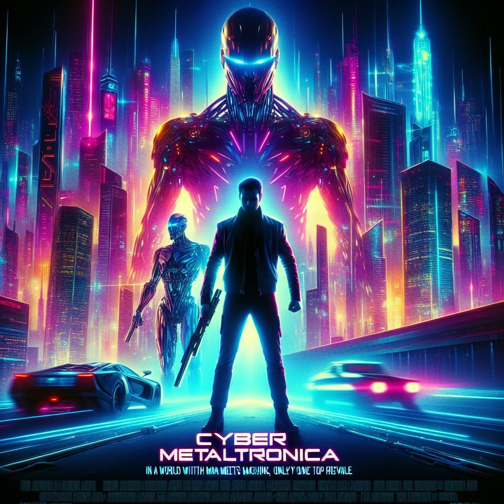 Cyberpunk Hacker Confronts AI in Neon Cityscape