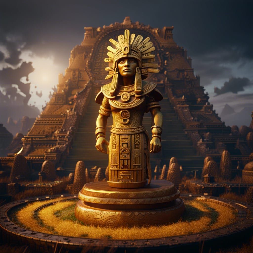 Golden Aztec Statue in Detailed Matte Painting