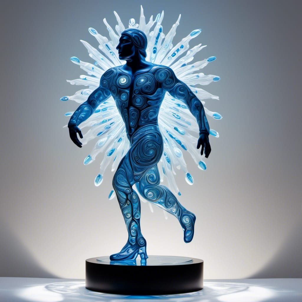 Electroluminescent Glass Man Running in Profile