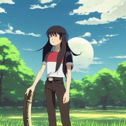 Androgynous Elf Plays Flute at Sunset: Anime Style