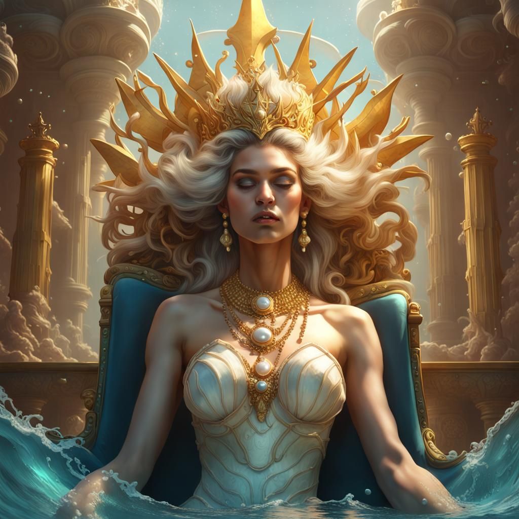 Underwater Queen of Atlantis Portrait in Art Nouveau Style