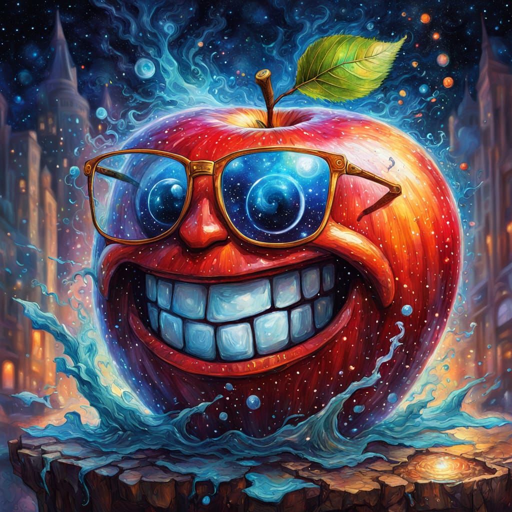 Intelligent Red Apple in Glasses, Vivid Digital Art