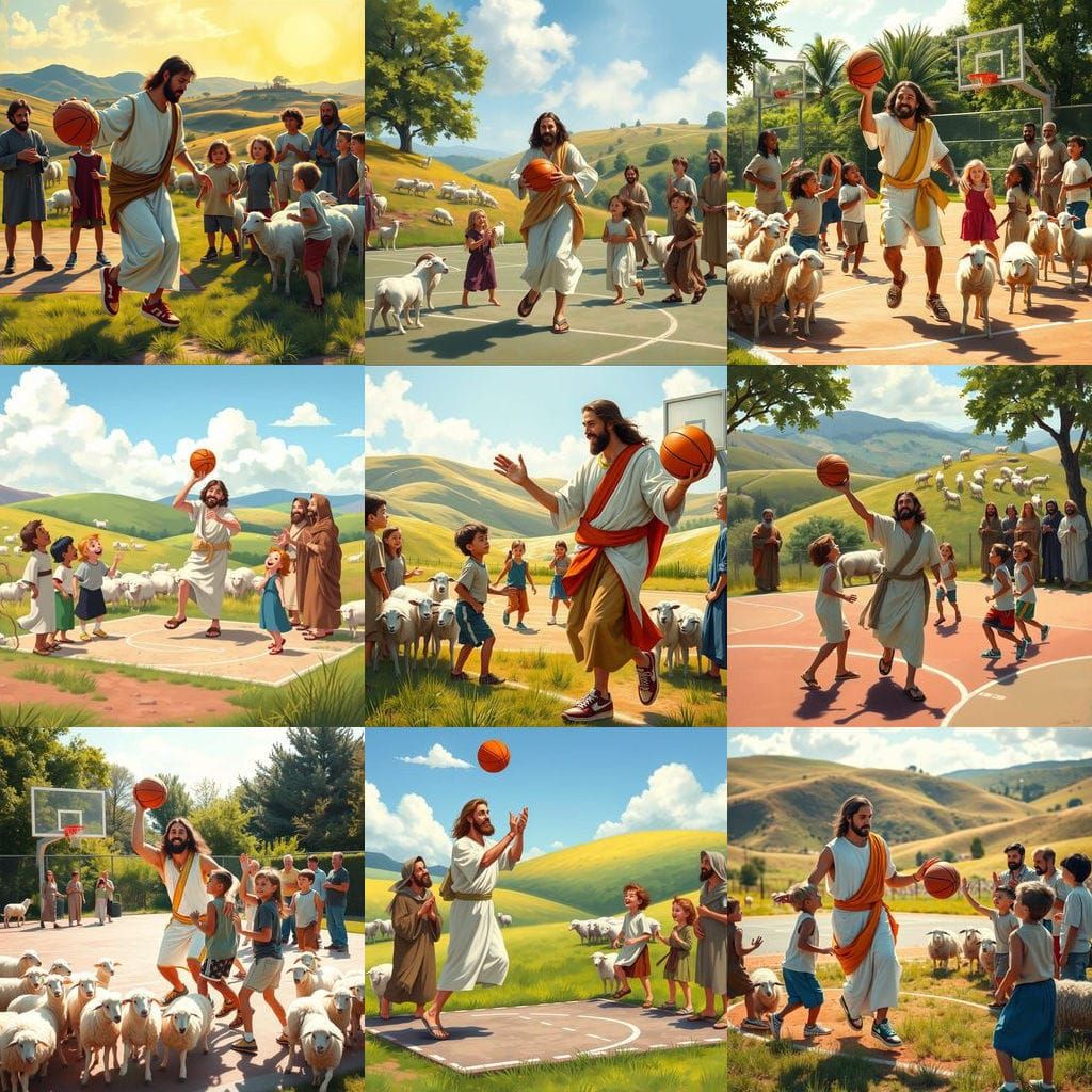 Jesus Plays Basketball with Children in a Joyful Scene