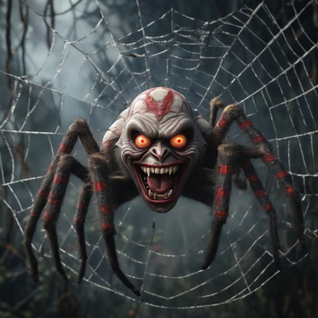 Zombie Clown Monkey Orb Weaver: Macabre Digital Art