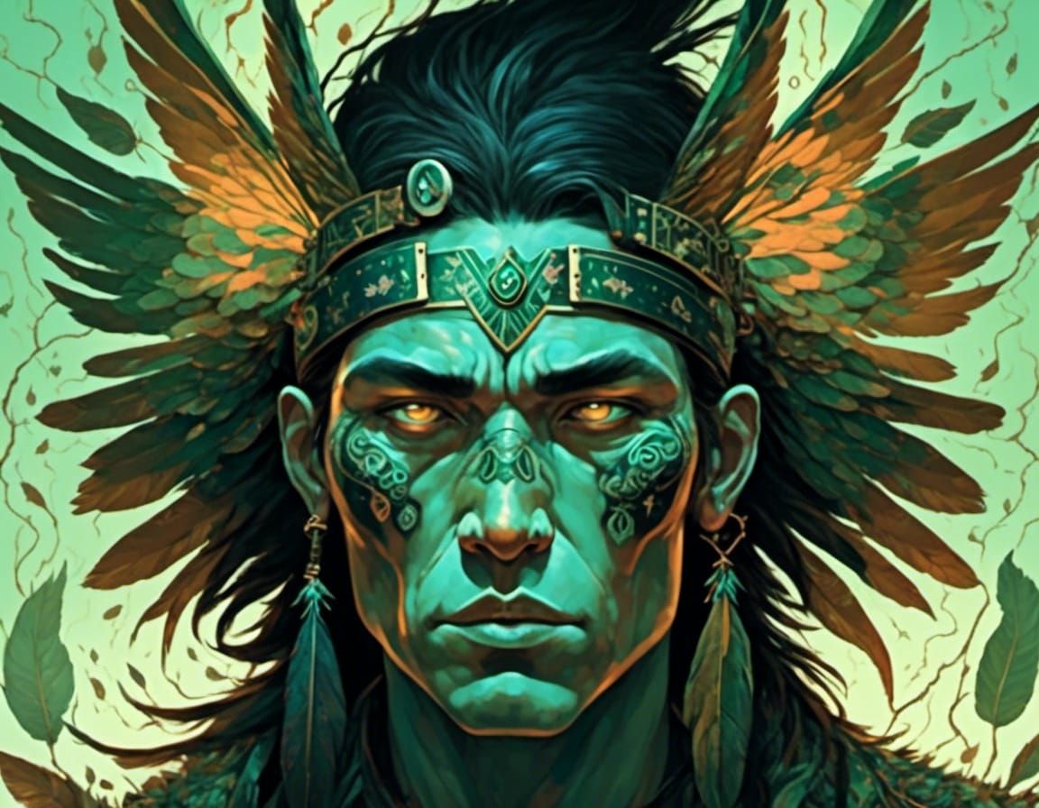 Native American God Smoking Cigar in Dark Fantasy Style