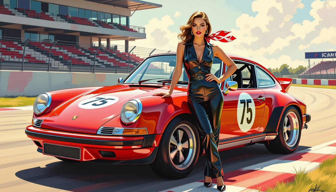 1970s Pinup Model Poses With Vintage Porsche