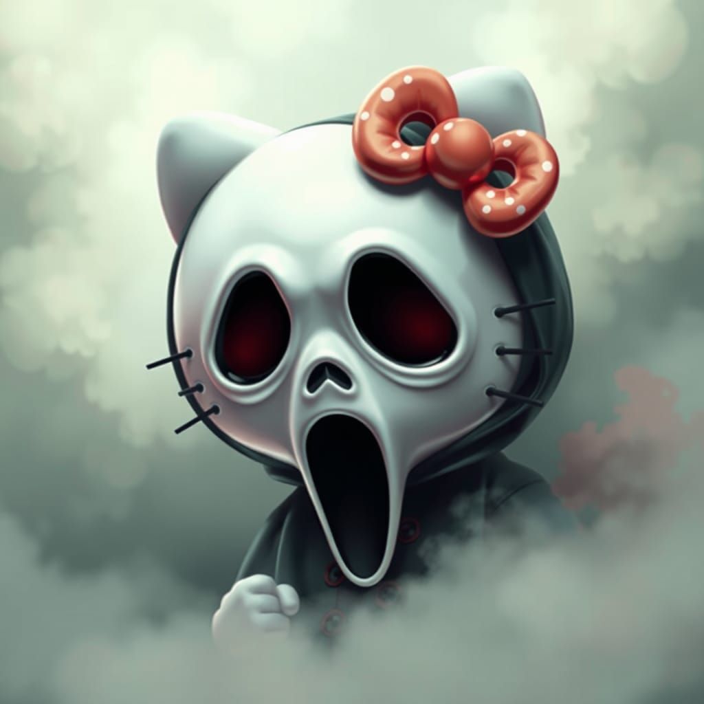 Hello Kitty as Ghostface in Ethereal Fantasy Style
