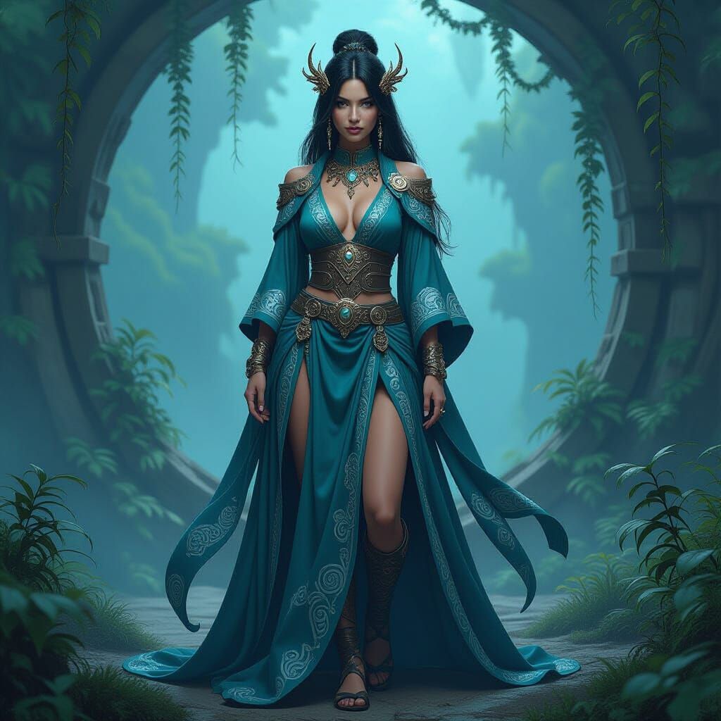 Mystical Woman in Fantasy Attire: Digital Concept Art