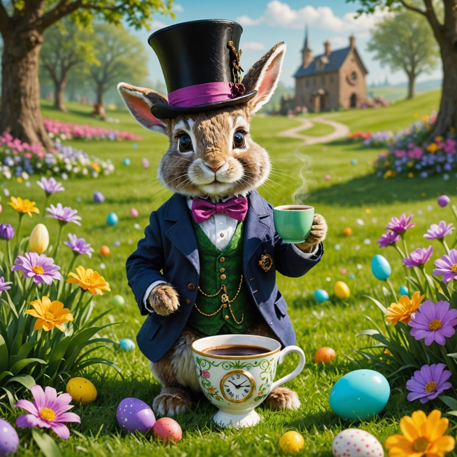 Easter Aristocrat Bunny Surveys Clockwork Garden