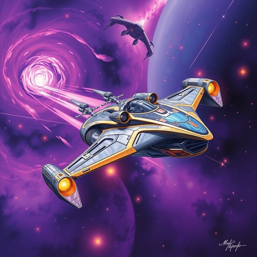 Intergalactic Spacecraft Soaring Through Vibrant Galaxies