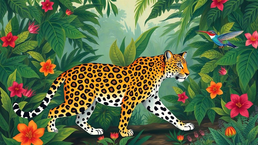 Regal Leopard Strolls Jungle Forest with Butterfly Companion