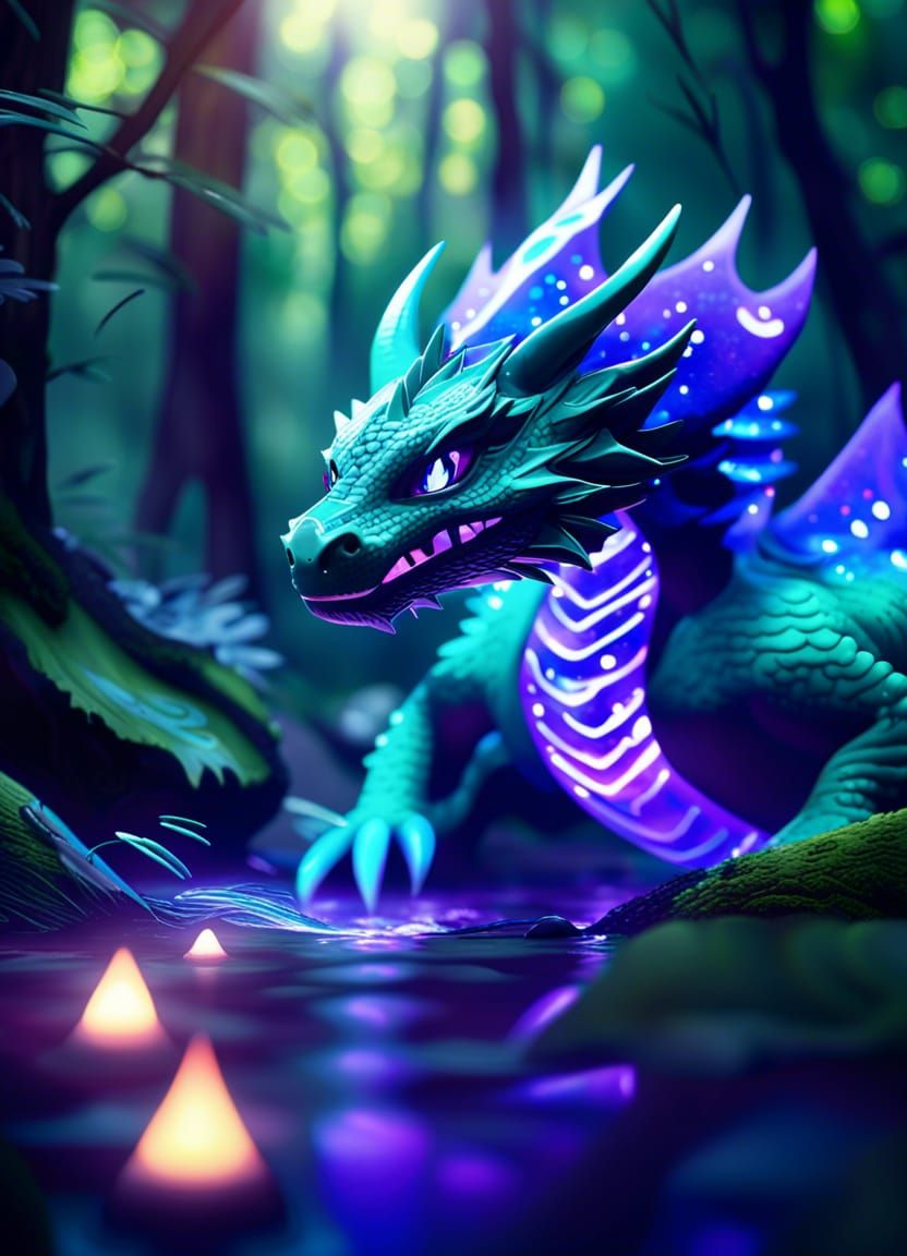 Water Dragon Pokémon in Crystal Forest Concept Art