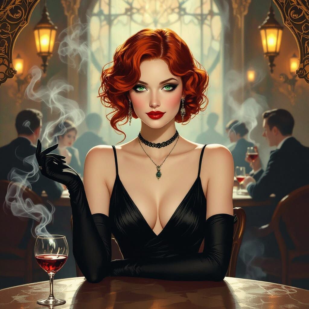 Roaring Twenties Woman in Speakeasy, Art Nouveau Style