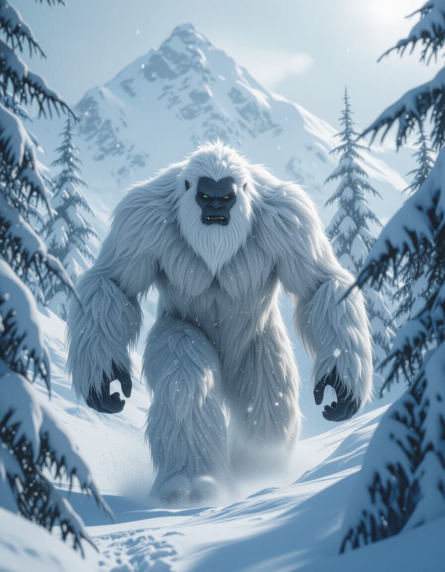 Yeti in Blizzard: Hyper-Realistic Cinematic Image