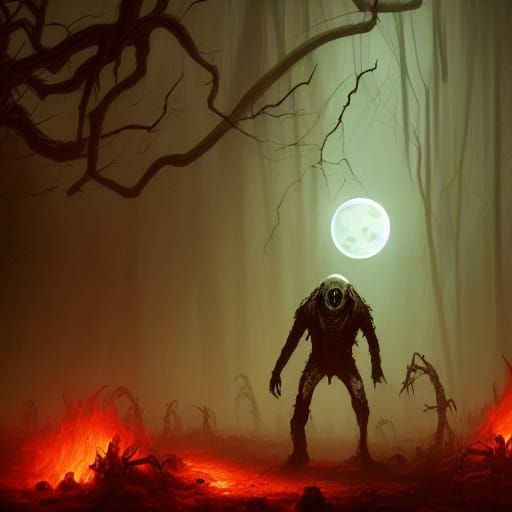 Alien Zombie Wolf Graveyard: Dark Fantasy Concept Art
