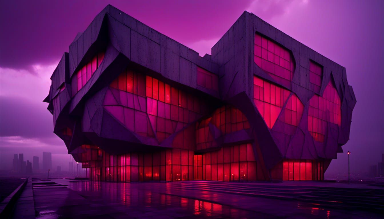 Ominous Neo-Brutalist Architecture in Expressionist Lighting