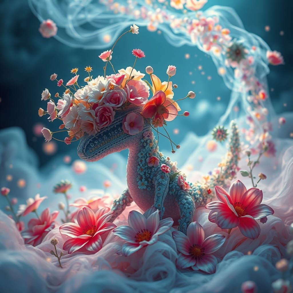 Whimsical Flower Creature in a Surrealist Dreamscape