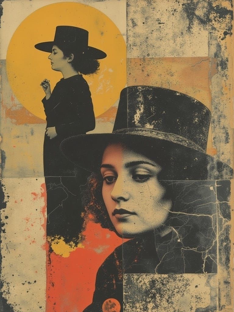 Woman with Swirling Hair in Art Deco Style