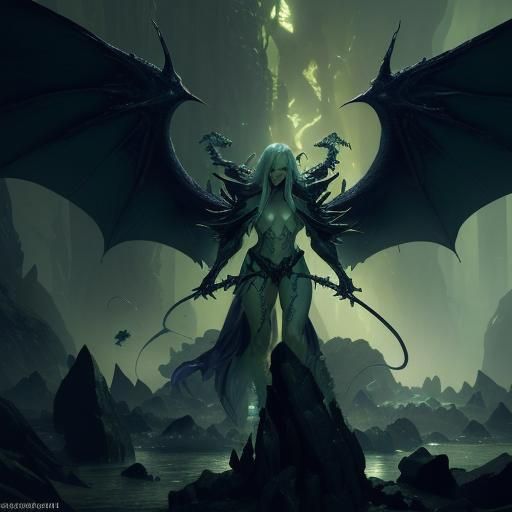 Green Bahamut Summoning in Dark Fantasy Style