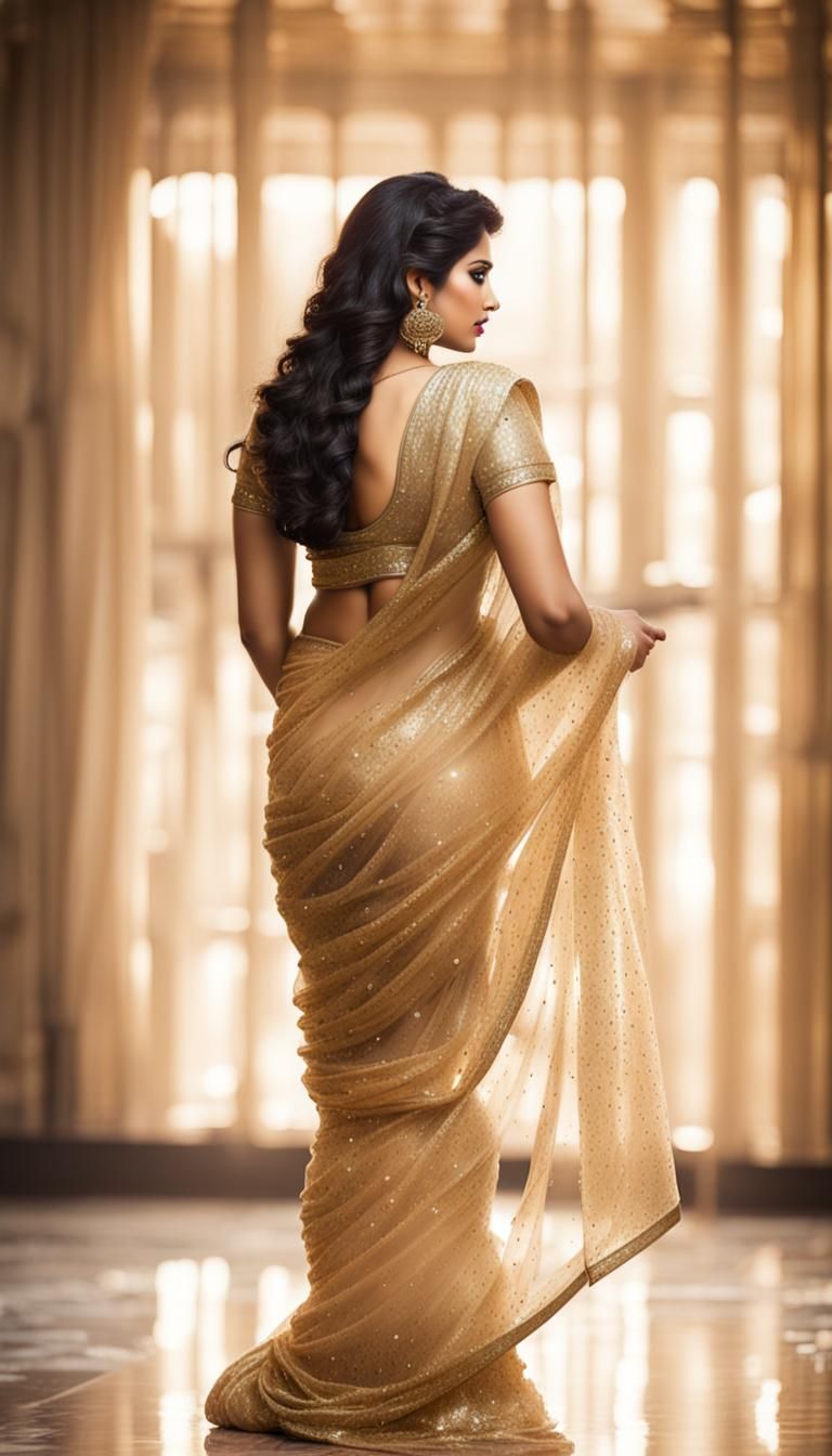 Golden Saree: Curvy Indian Woman Portrait