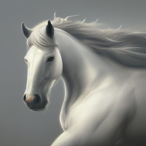 Hyperdetailed White Horse Face in Dark Fantasy Style