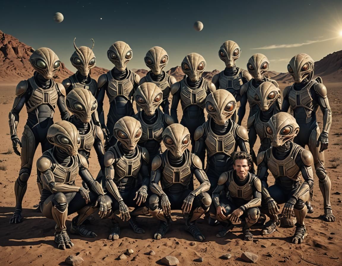 Alien Insectoid Sports Team Photo in Corporate Style