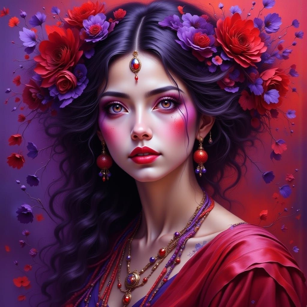 Vibrant Portrait in Red and Purple Hues