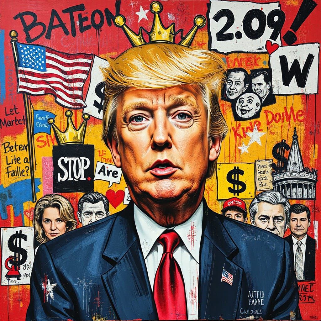 Chaotic Basquiat-inspired Portrait with American Symbols