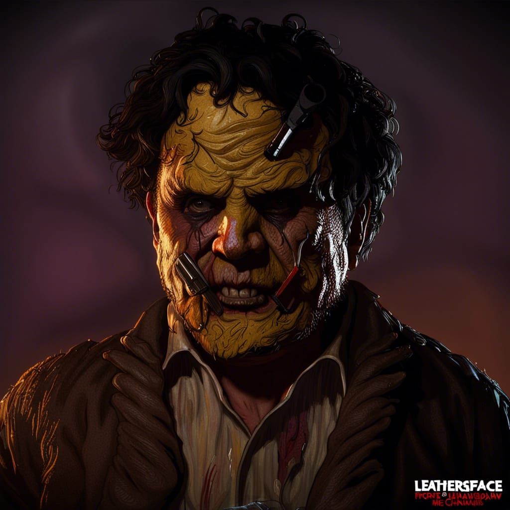 Sinister Leatherface Portrait in Hyperrealistic Style
