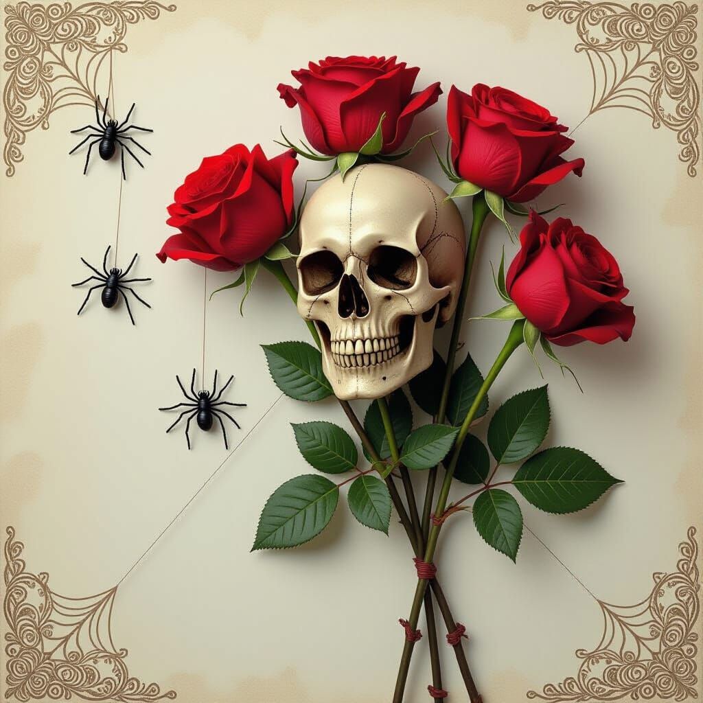 Creepy Valentines Day Roses with Webs and Spiders