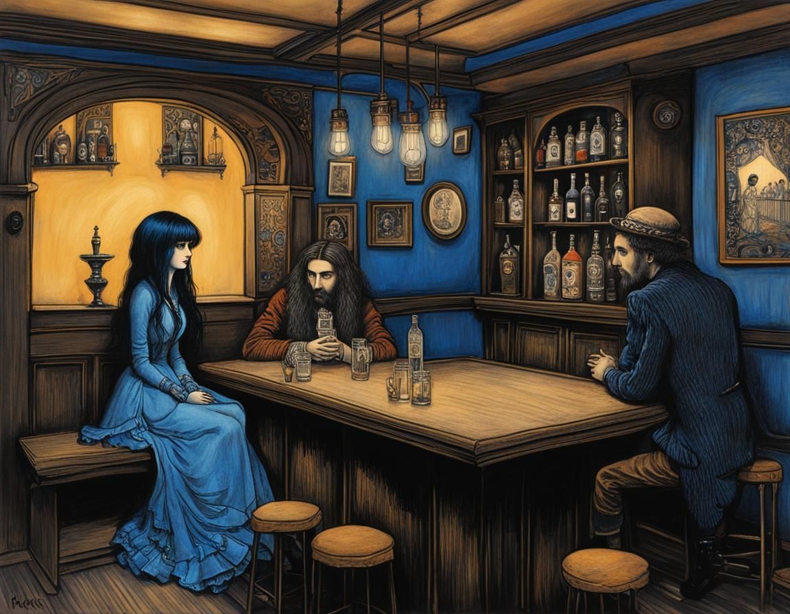 Goth woman talking to a hippie #1