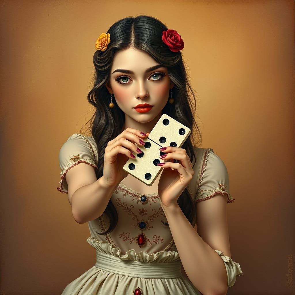 Woman with Domino in Dreamy Pop Art Style