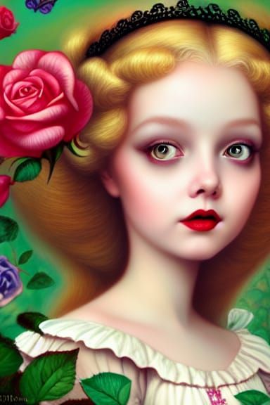 Queen of Hearts in Rose Garden Illustration