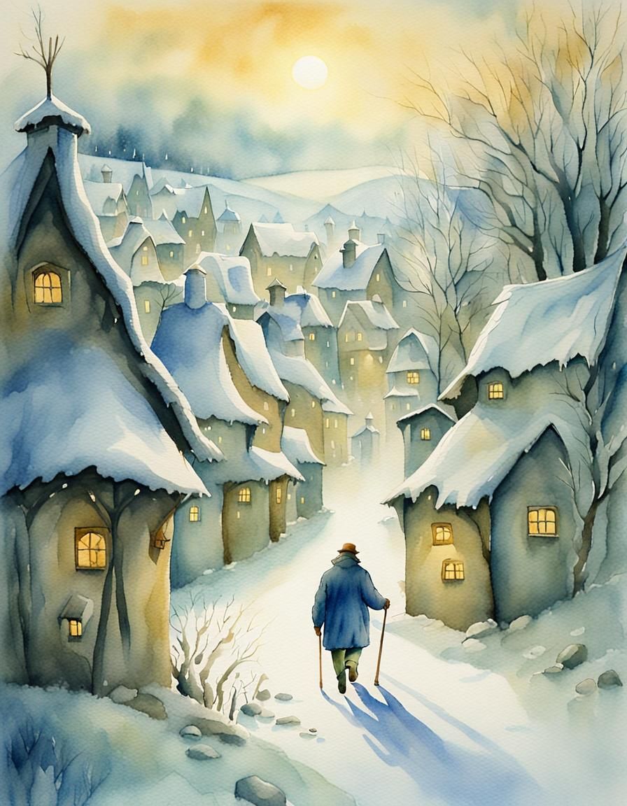 Winter Village: Whimsical Watercolor Painting