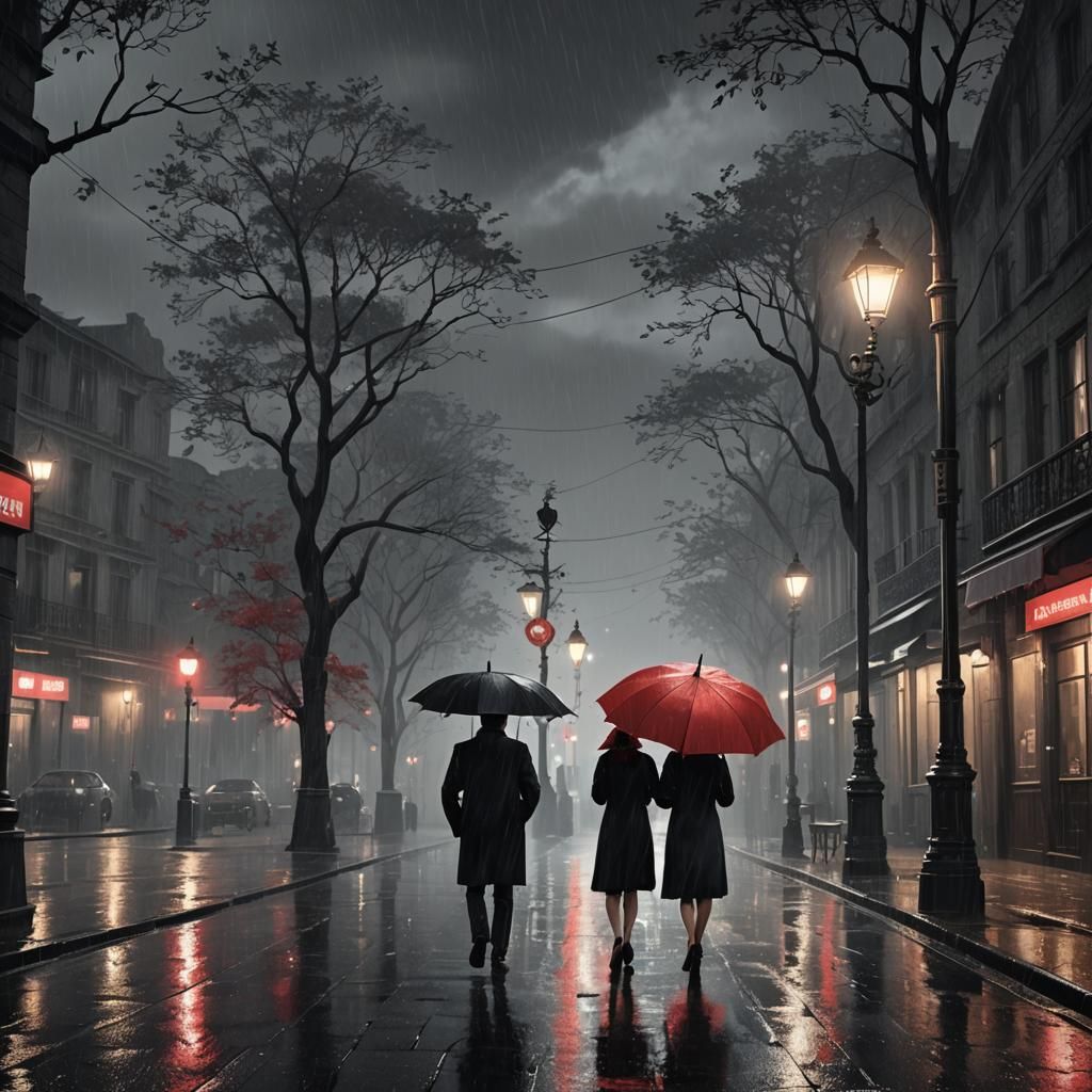 Rainy Night Romance in Monochrome Palette