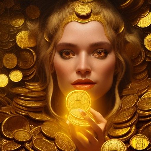 Golden Goddess Surrounded by Coins, Comic Book Art