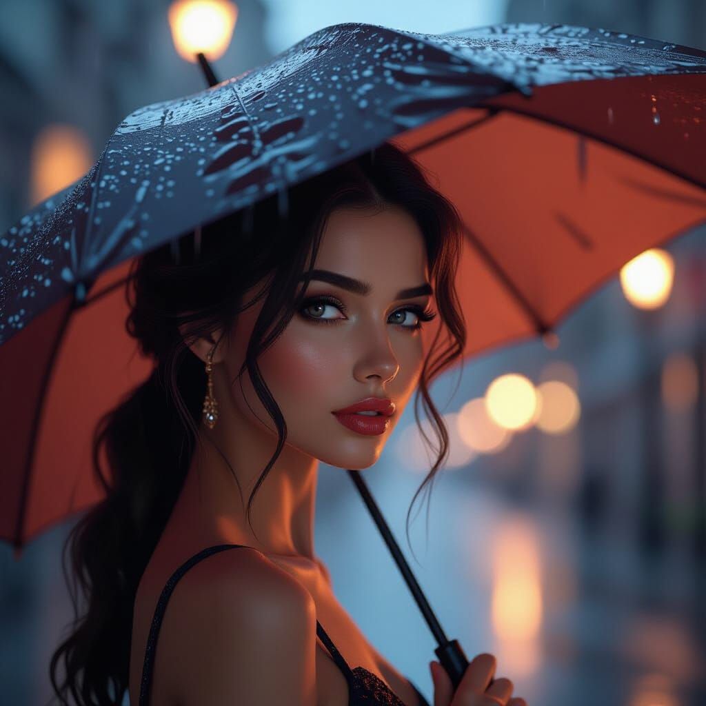 Woman Umbrella Shadow Portrait Concept Art